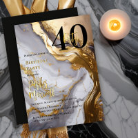 Elegante Cumpleaños 40 Moderno Mármol Blanco | Oro