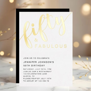 Invitación Con Relieve Metalizado Elegante Cumpleaños 50 Cincuenta y Fabuloso Negro