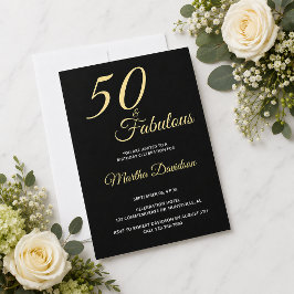 Invitación Con Relieve Metalizado Elegante Cumpleaños 50 con Hojuela de Oro Fifty y