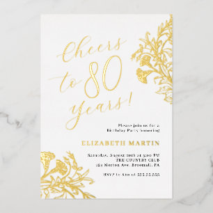 Invitación Con Relieve Metalizado Elegante Cumpleaños 80 de Oro