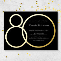 Elegante Cumpleaños 80 Minimalista Negro Oro Perso