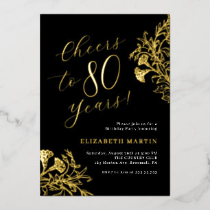 Invitación Con Relieve Metalizado Elegante Cumpleaños 80 Negro Oro