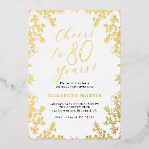 Invitación Con Relieve Metalizado Elegante Cumpleaños 80 Vintage Oro