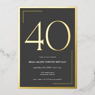 Invitación Con Relieve Metalizado Elegante Cumpleaños Moderno Minimalista Cuadragési
