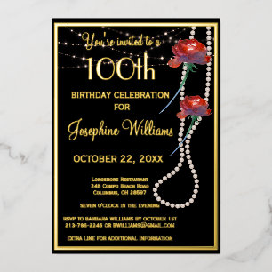 Invitación Con Relieve Metalizado Elegante cumpleaños número 100 negro ORO REAL