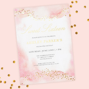Invitación Con Relieve Metalizado Elegante Cumpleaños Sweet 16 Rosa Brillante Dorado