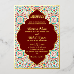 Invitación Con Relieve Metalizado Elegante Damask Ornate Mihrab Boda Musulmana