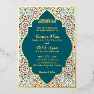 Invitación Con Relieve Metalizado Elegante Damask Ornate Mihrab Boda Musulmana