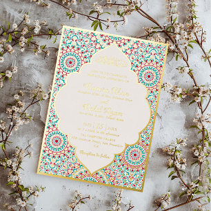 Invitación Con Relieve Metalizado Elegante Damask Ornate Mihrab Boda Musulmana
