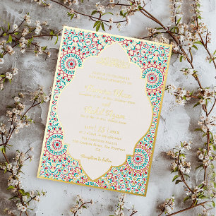 Invitación Con Relieve Metalizado Elegante Damask Ornate Mihrab Boda Musulmana
