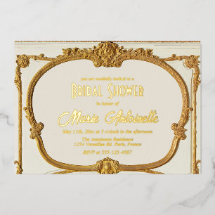 Invitación Con Relieve Metalizado Elegante Desayuno de Boda en Oro Barroco Rococó
