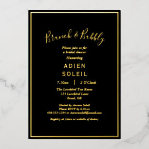 Invitación Con Relieve Metalizado Elegante Desayuno Nupcial Moderno de Oro Negro y B