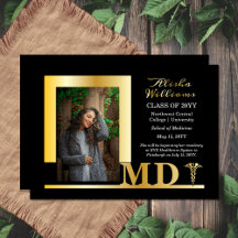 Elegante Dr MD Caduceo Foto Graduado Negro