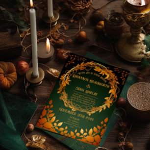 Invitación Con Relieve Metalizado Elegante Druid Hill Otoño Temático