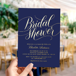 Invitación Con Relieve Metalizado Elegante ducha azul de novia dorada