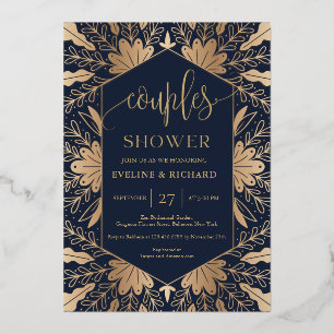 Invitación Con Relieve Metalizado Elegante ducha de boda de parejas con guión de pap