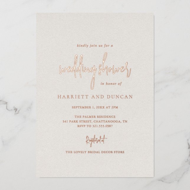 Invitación Con Relieve Metalizado Elegante ducha de bodas incansable beige neutro (Anverso)