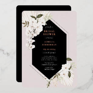 Invitación Con Relieve Metalizado Elegante ducha de novia floral bohemio