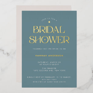 Invitación Con Relieve Metalizado Elegante Ducha de Novia Moderna Polvorienta Azul D