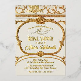 Invitación Con Relieve Metalizado Elegante ducha de novia rococó barroca dorada