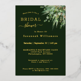 Invitación Con Relieve Metalizado Elegante ducha de novias con eucalipto verde dorad