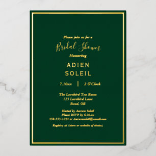 Invitación Con Relieve Metalizado Elegante ducha de oro verde esmeralda moderna