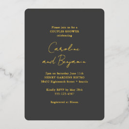 Invitación Con Relieve Metalizado Elegante ducha de pareja minimalista moderna negra
