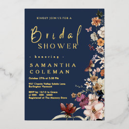 Invitación Con Relieve Metalizado Elegante ducha nupcial Boho Bridal de la Marina Az
