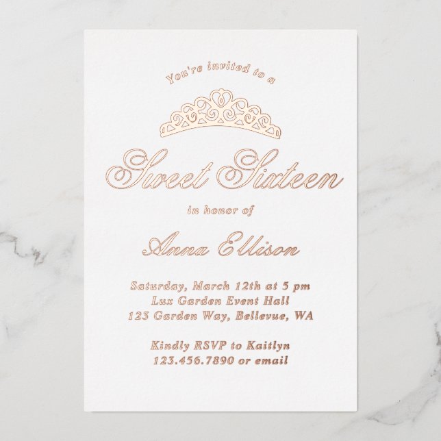 Invitación Con Relieve Metalizado Elegante dulce formal 16 (Anverso)