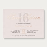 Invitación Con Relieve Metalizado Elegante dulce rosa de lujo 16<br><div class="desc">Celebra con estilo esta lujosa y elegante invitación Sweet 16. En la parte superior, el título "Dulce Dieciséis" está escrito en un guión elegante, sobreponiendo elegantemente el número 16 en un tipo de letra sérico alto y sofisticado. Este diseño exuda un sentido de opulencia y refinamiento, perfecto para marcar un...</div>