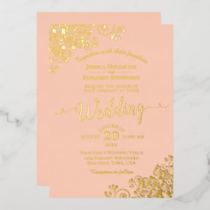 Invitación Con Relieve Metalizado Elegante encaje de Relieve metalizado dorado en Bo