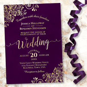 Invitación Con Relieve Metalizado Elegante encaje dorado en boda fruncida de color p