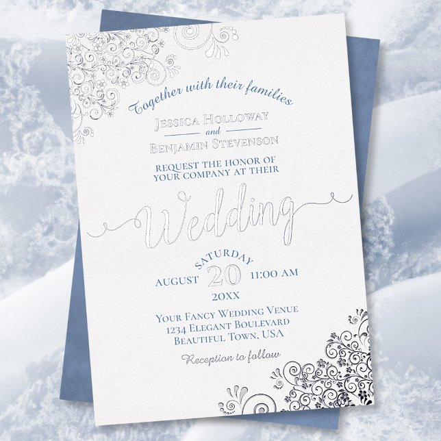 Invitación Con Relieve Metalizado Elegante encaje plateado y azul turbio sobre Boda  (Subido por el creador)