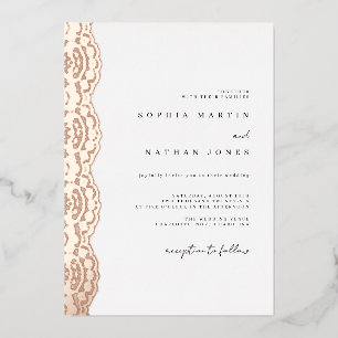 Invitación Con Relieve Metalizado Elegante encaje rosa real dorado hoja de bodas