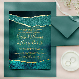 Invitación Con Relieve Metalizado Elegante ensayo de Boda de Ageo Turquesa y Oro
