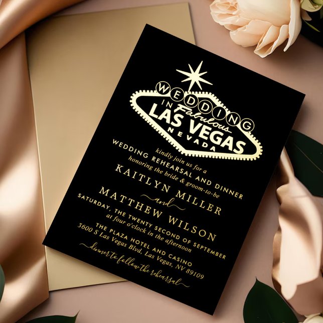 Invitación Con Relieve Metalizado Elegante ensayo de boda de destino de Las Vegas (Subido por el creador)