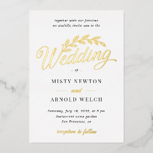 Invitación Con Relieve Metalizado Elegante escritura a mano tipo letra script dorada