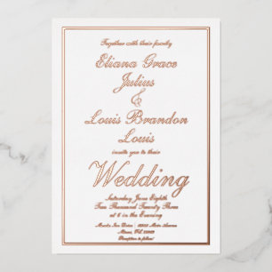 Invitación Con Relieve Metalizado Elegante escritura de la frontera de la boda presi