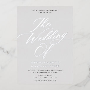 Invitación Con Relieve Metalizado Elegante Escritura Moderna Boda Gris Plata