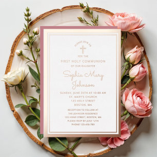 Invitación Con Relieve Metalizado Elegante escritura niña primera comunión