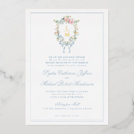 Invitación Con Relieve Metalizado Elegante Escudo de guirnaldas florales | Boda de m