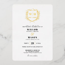 Invitación Con Relieve Metalizado Elegante Escudo Monograma Boda