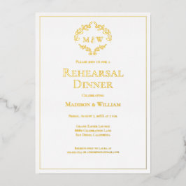 Invitación Con Relieve Metalizado Elegante Escudo Monograma boda ensayo cena