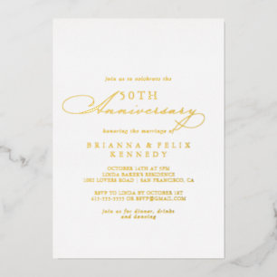 Invitación Con Relieve Metalizado Elegante Estilo 50 Aniversario de Boda Dorado  