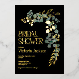 Invitación Con Relieve Metalizado Elegante Eucalyptus deja ducha de novia