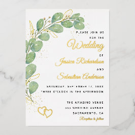 Invitación Con Relieve Metalizado Elegante Eucalyptus Greenery Boda