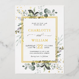 Invitación Con Relieve Metalizado Elegante Eucalyptus Greenery Boda Gold
