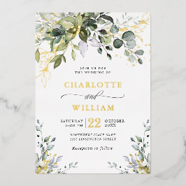 Invitación Con Relieve Metalizado Elegante Eucalyptus Greenery Boda Gold