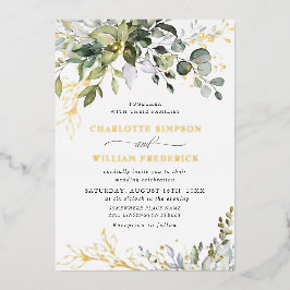 Invitación Con Relieve Metalizado Elegante Eucalyptus Greenery Boda Gold