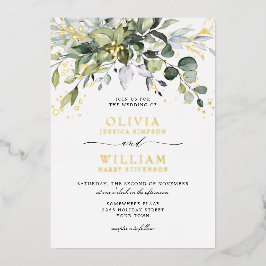 Invitación Con Relieve Metalizado Elegante Eucalyptus Greenery Boda Gold